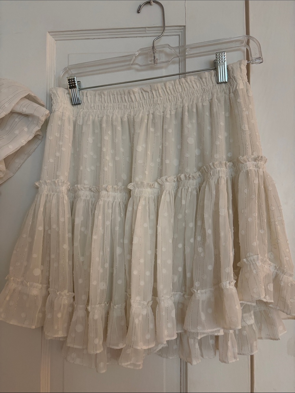 Misa Los Angeles White Ruffled Top and Mini Skirt Set. Top Small Skirt Medium - Picture 5 of 5